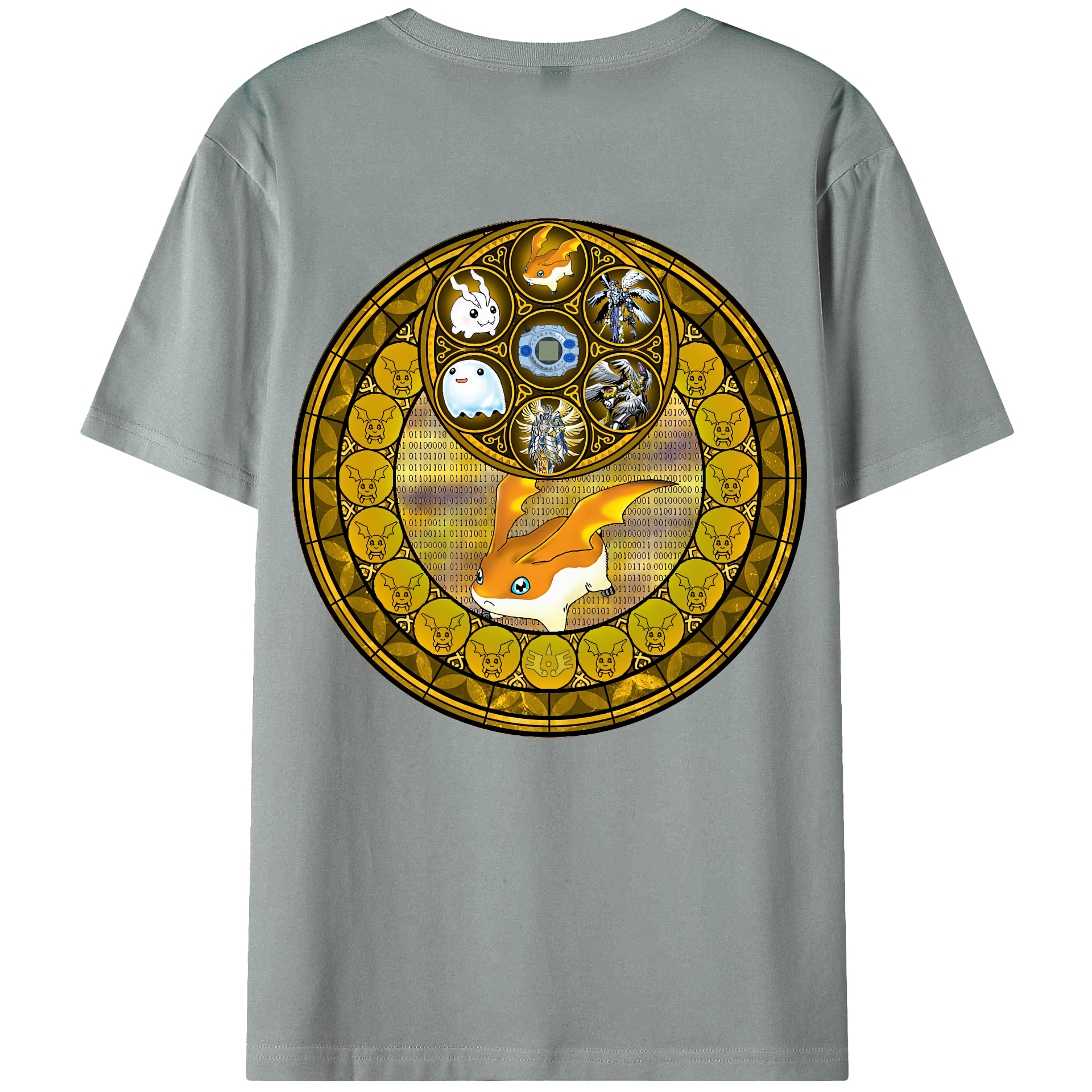 （画像用） Digimon デジタルモンスター/デジモン 綿100％ メンズ半袖Tシャツ（バックプリント） 通気性